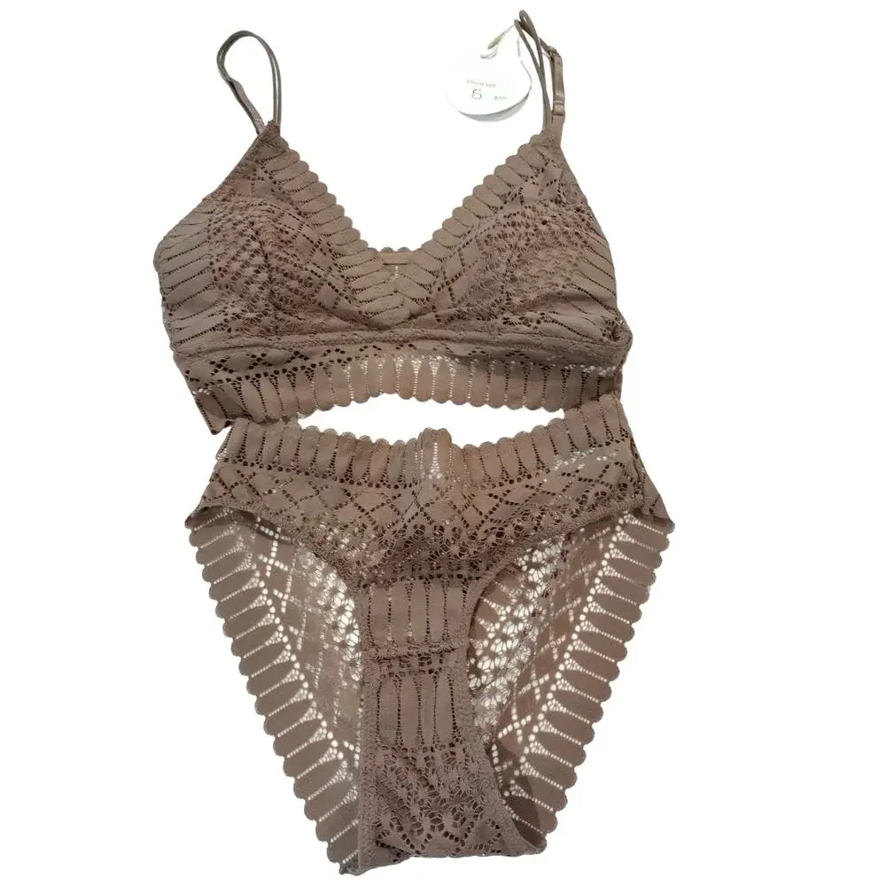 Mocha lace bralette and panty set womans S M L - Picture 1 of 7